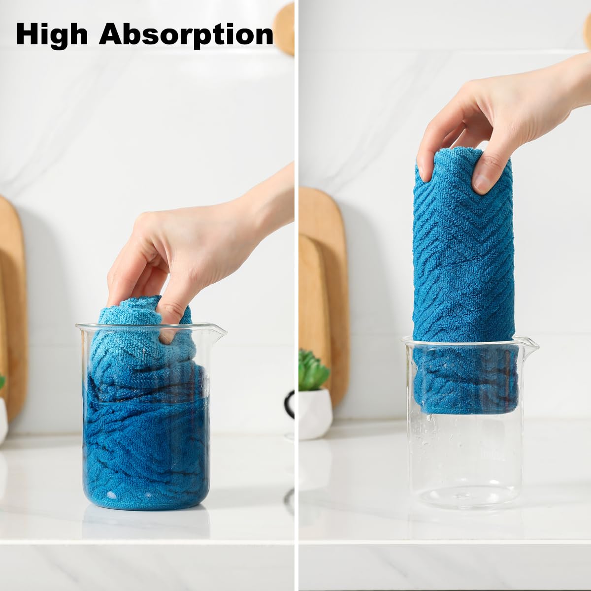 QAJ dishcloth close-up shows compact size and efficient moisture pickup.