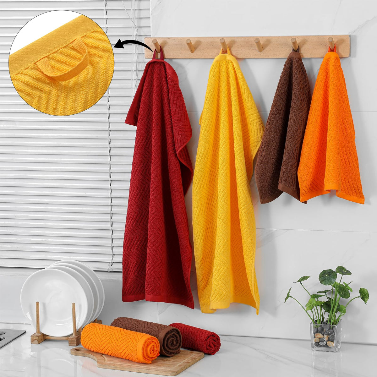 QAJ towels-with-hanging-rings are easy to store and dry after use.