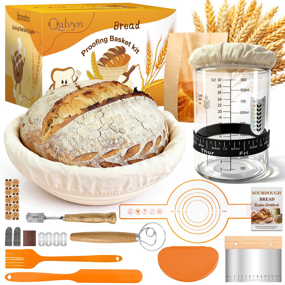 Qalvyn complete starter kit round banneton for even proofing and clean shaping
