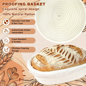 Qalvyn oval proofing basket 10-inch for even proofing and pattern creation.
