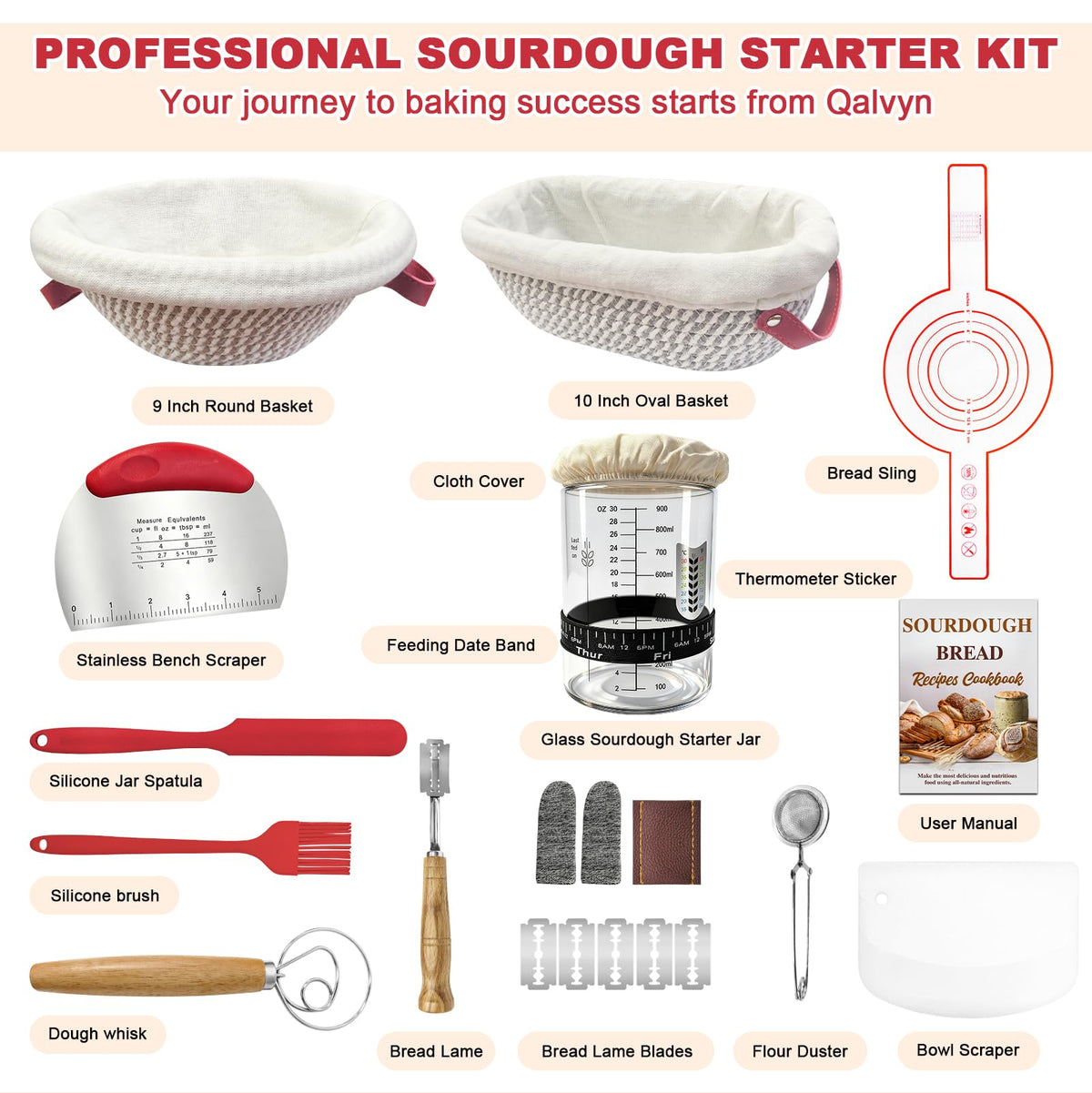 Qalvyn Sourdough Oval Basket with breathable rope for even fermentation