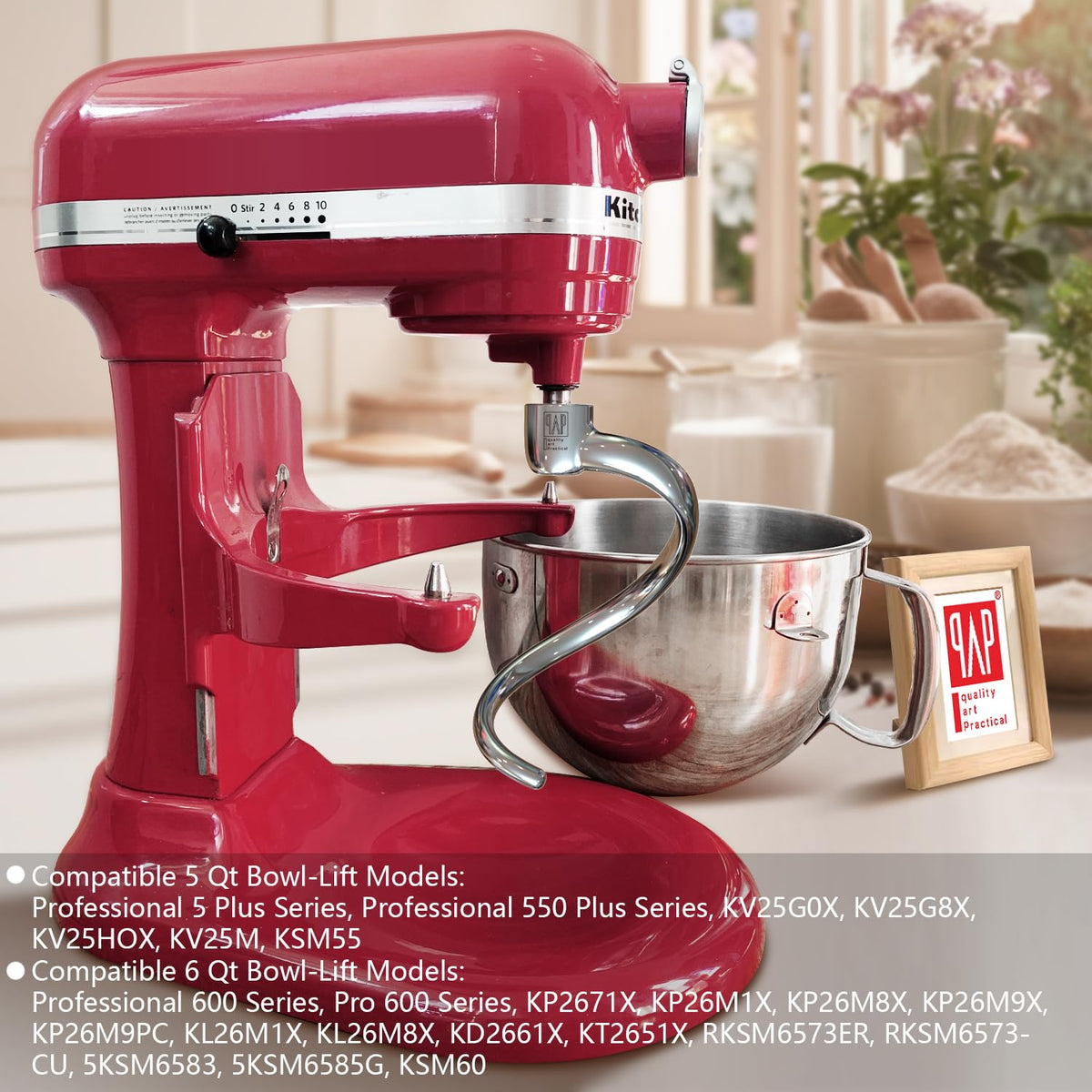 QAp Quality Art Practical hook compatible with 5 Qt KitchenAid models for versatile baking