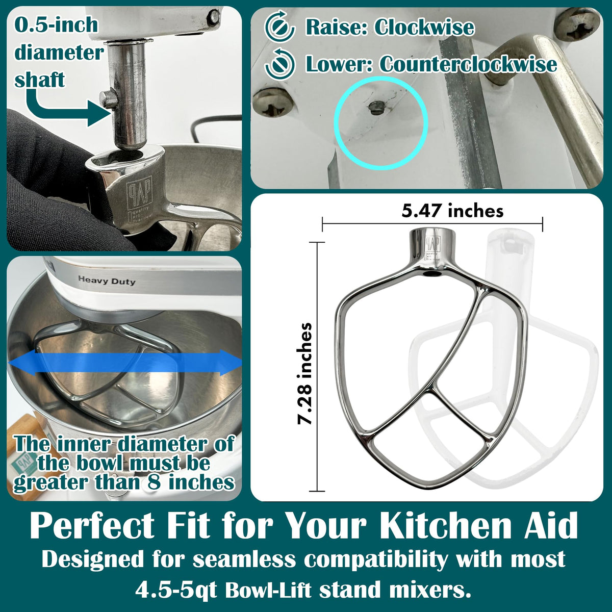 qAp Quality Art Practical easy cleanup image showing dishwasher safe stainless steel beater