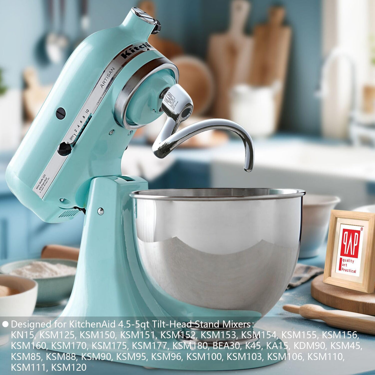 qAp Quality Art Practical compatibility for KitchenAid dough hook attachments supports versatile baking tasks