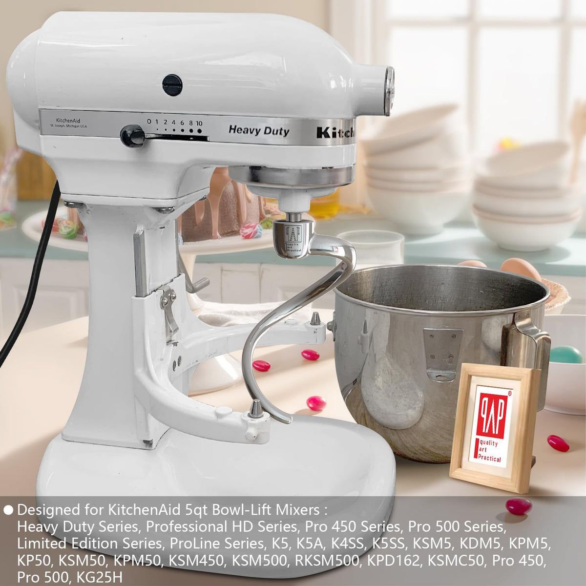 QAp Quality Art Practical rustproof stainless steel dough hook for long-lasting use.