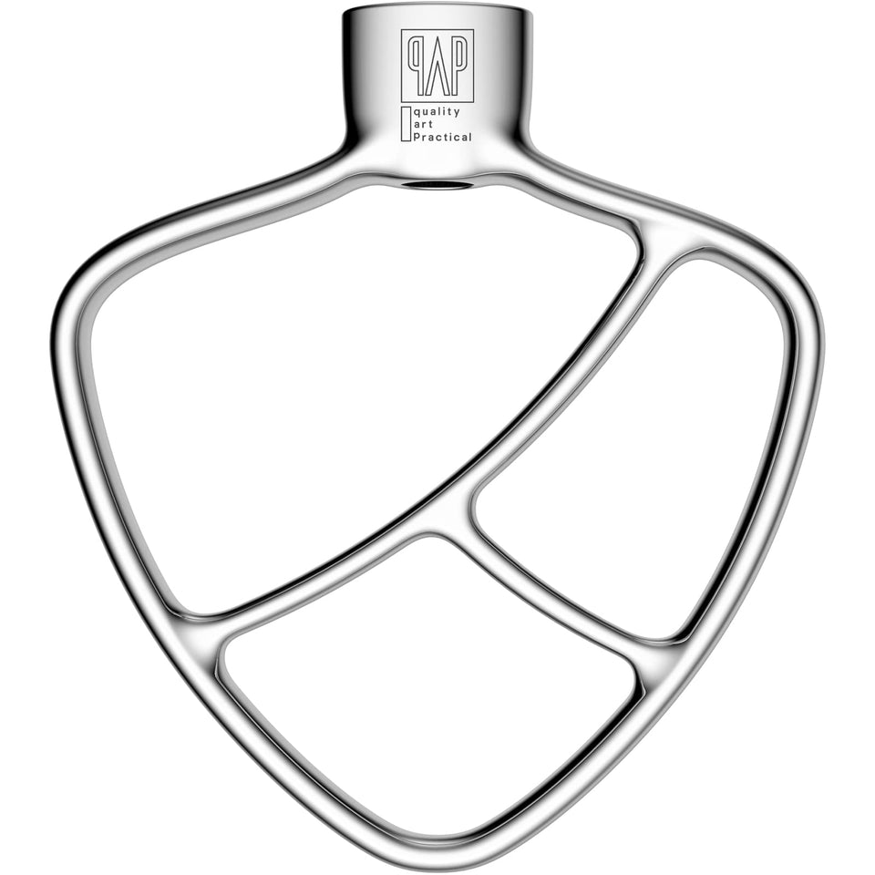qAp Quality Art Practical stainless steel paddle for KitchenAid; smooth surface resists residue.