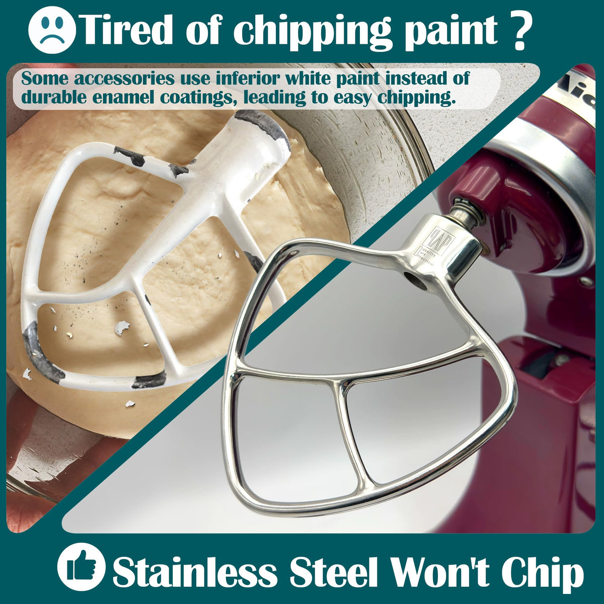 qAp paddle attachment for 4.5-5 qt mixers; durable stainless steel design.