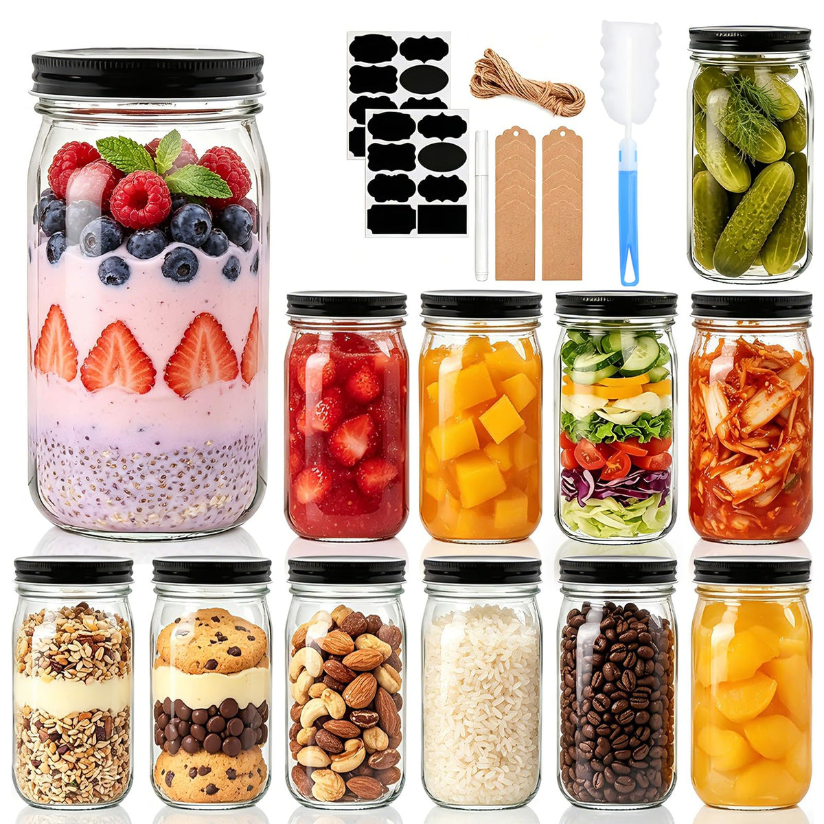 QAPPDA 32 oz glass jar with lid for durable storage and easy access.