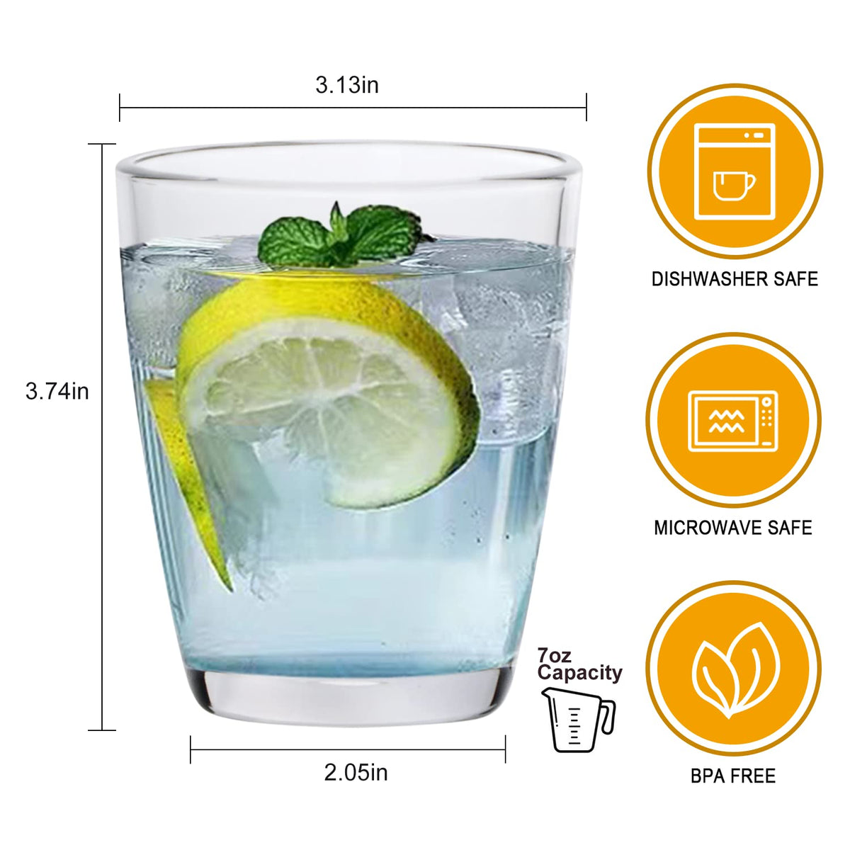 QAPPDA clear lead-free 7oz glasses ideal for clean, refreshing beverages.