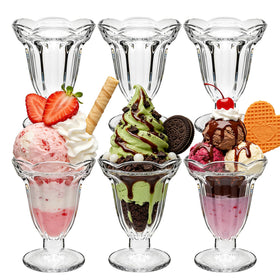 QAPPDA glass tulip sundae cups showing 6.7oz capacity for generous servings