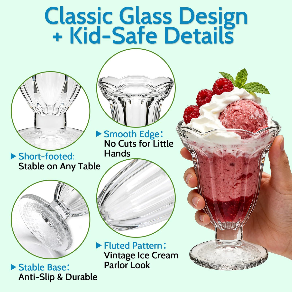 QAPPDA lead-free glass dessert cups with a sturdy footed base