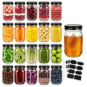QAPPDA mason jar 12oz with black lids for airtight dry storage.