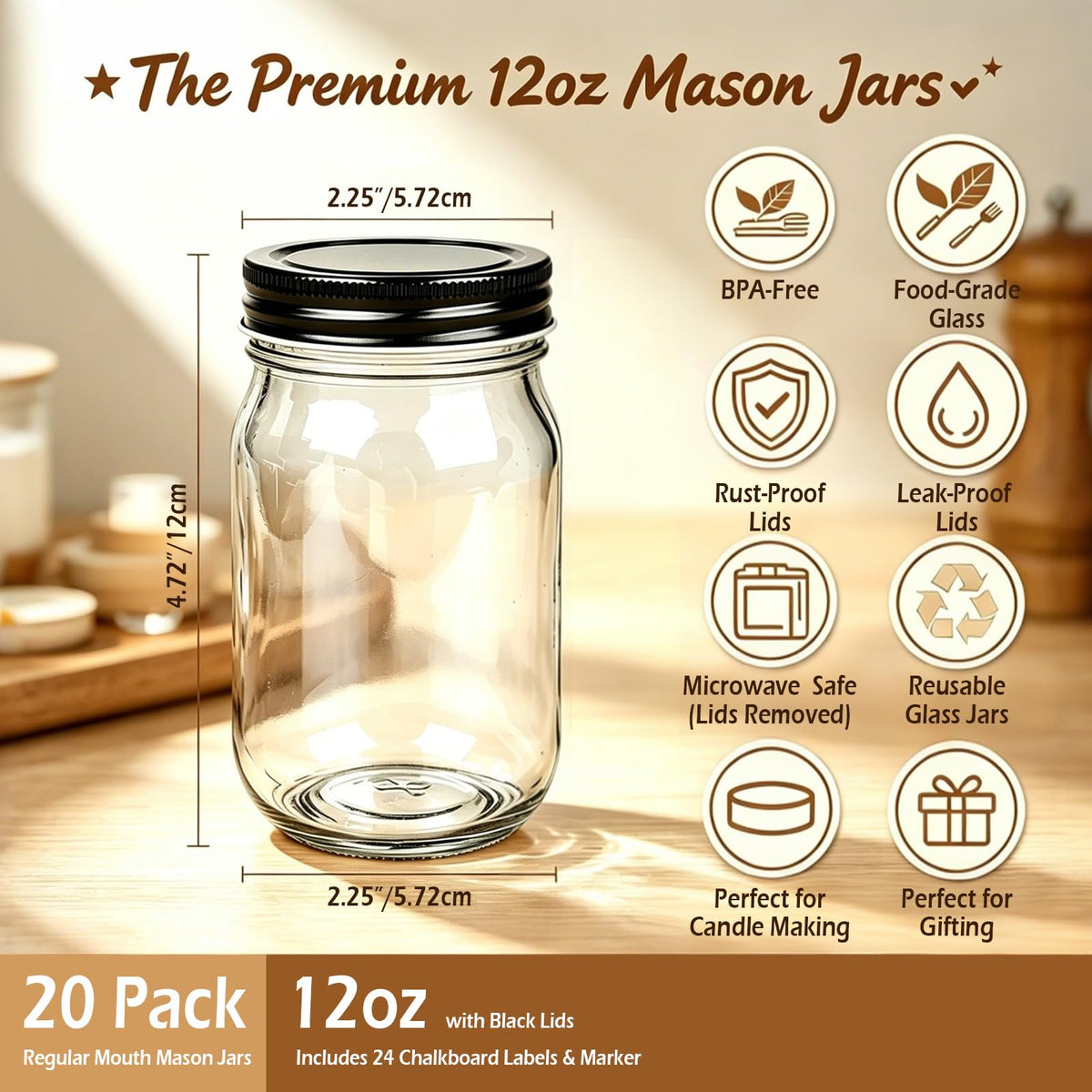 QAPPDA mason jar regular mouth for easy cleaning and access.