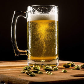 QAPPDA multi-use glass mug for beer, cocktails, or iced coffee.