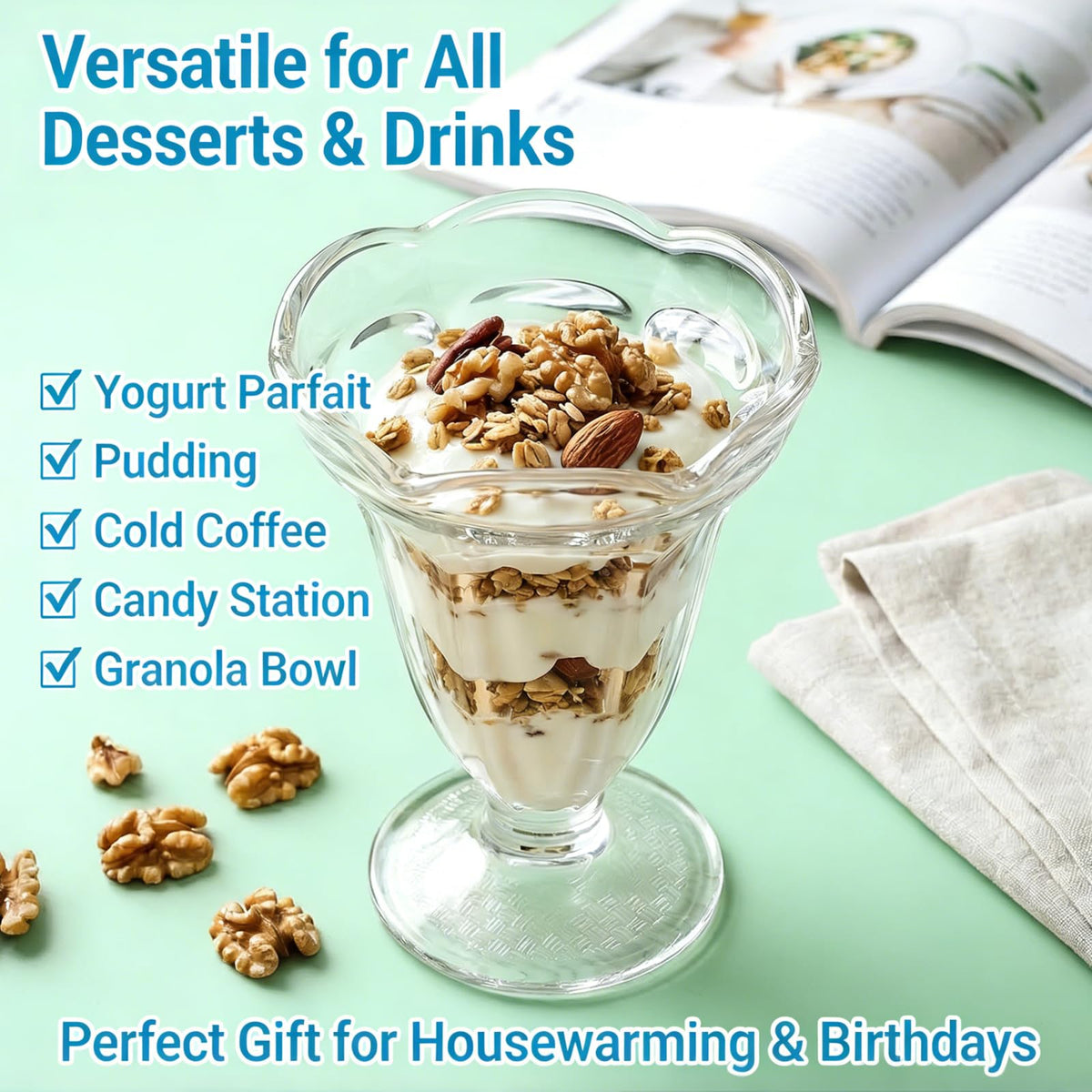QAPPDA parfait and milkshake glasses offer versatile dessert options
