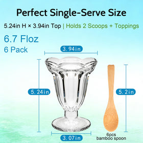 QAPPDA sundae glasses with bamboo spoons in a six-pack