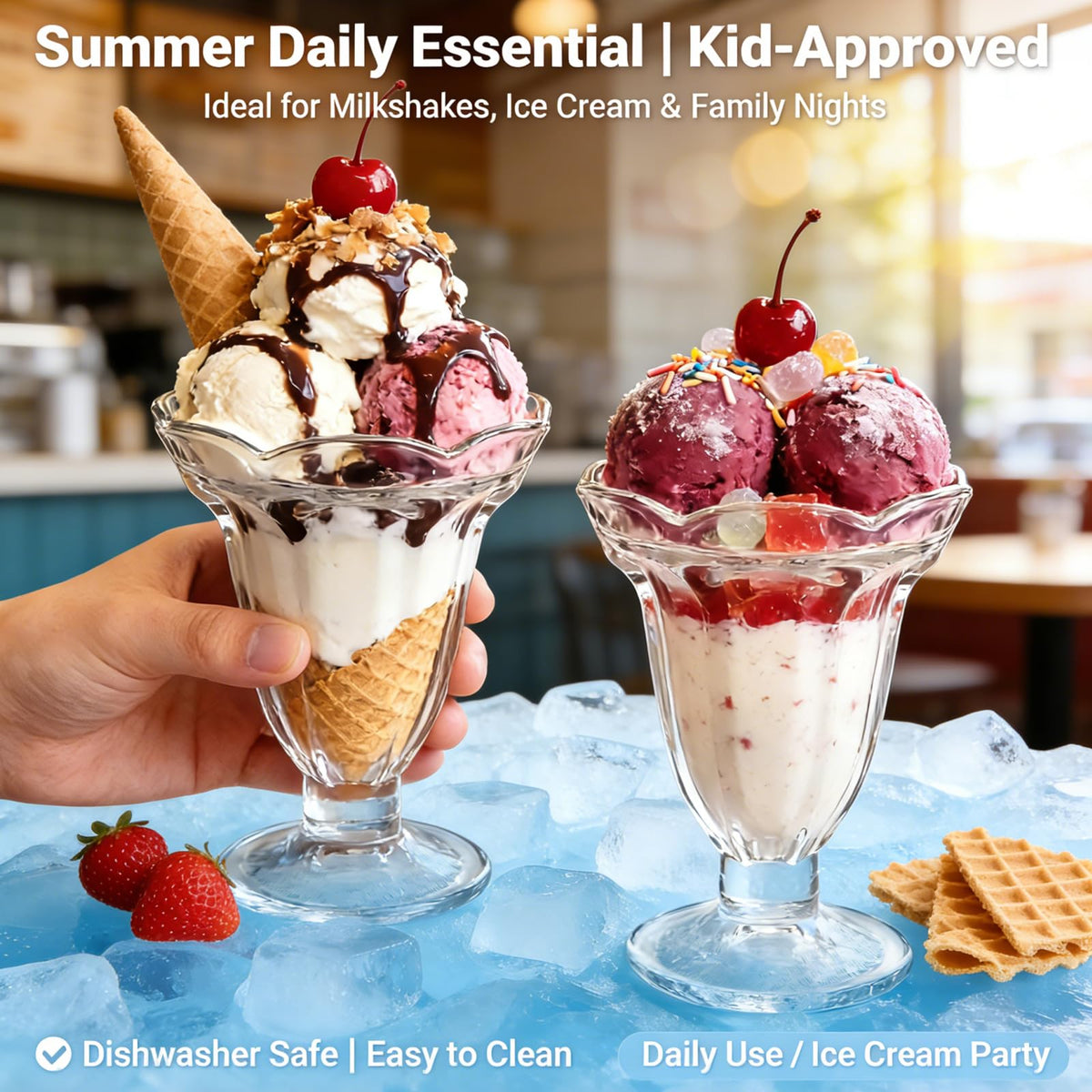 QAPPDA vintage tulip-style glasses add classic charm to sundaes