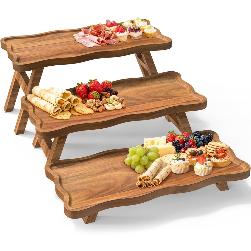 QAUUQQ Acacia Wood 3-Tier Cupcake Stand elevates dessert display