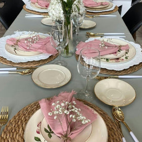Qavinch round placemats stacked display shows easy storage and cleaning