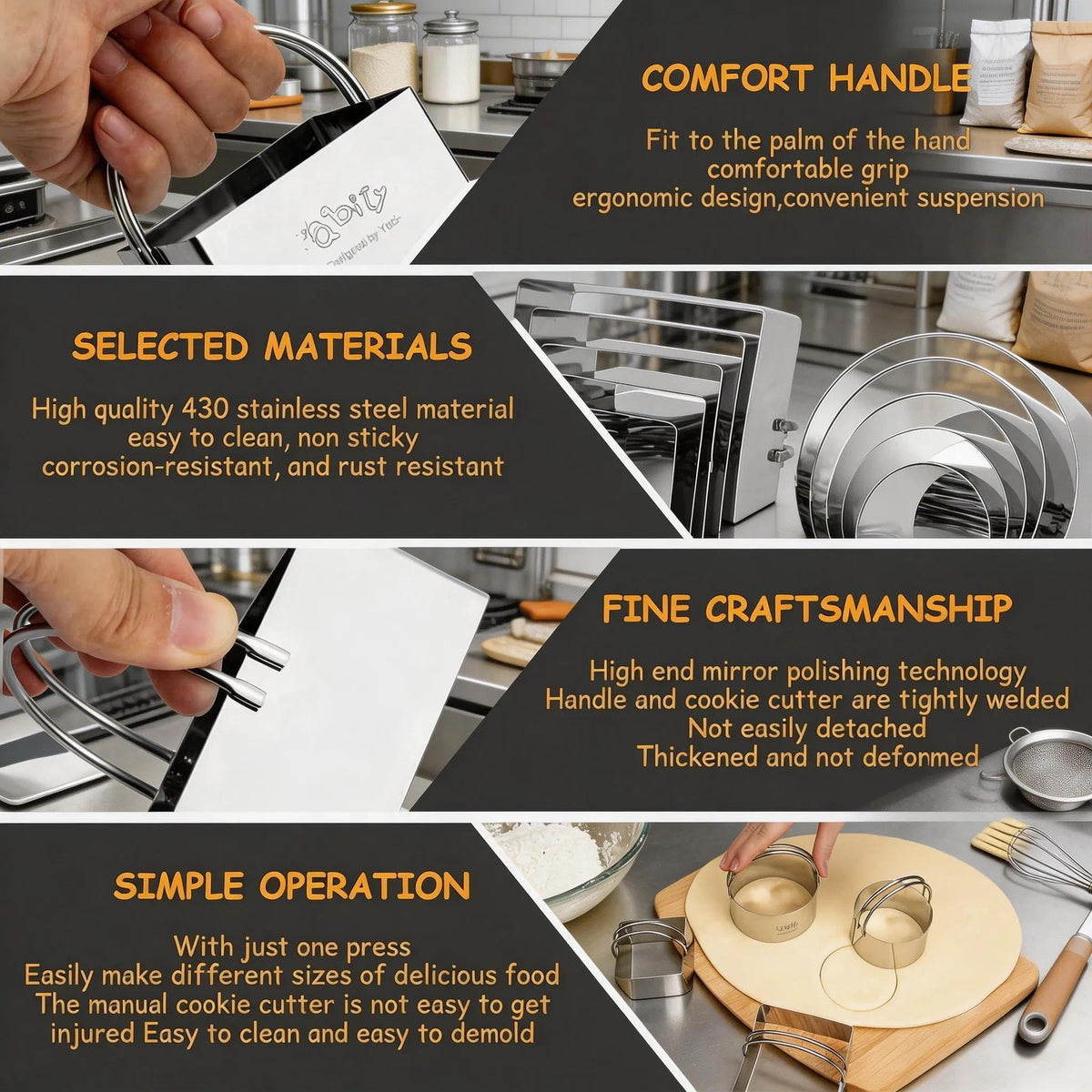 Qbily cutters shown on a baking counter ready to use