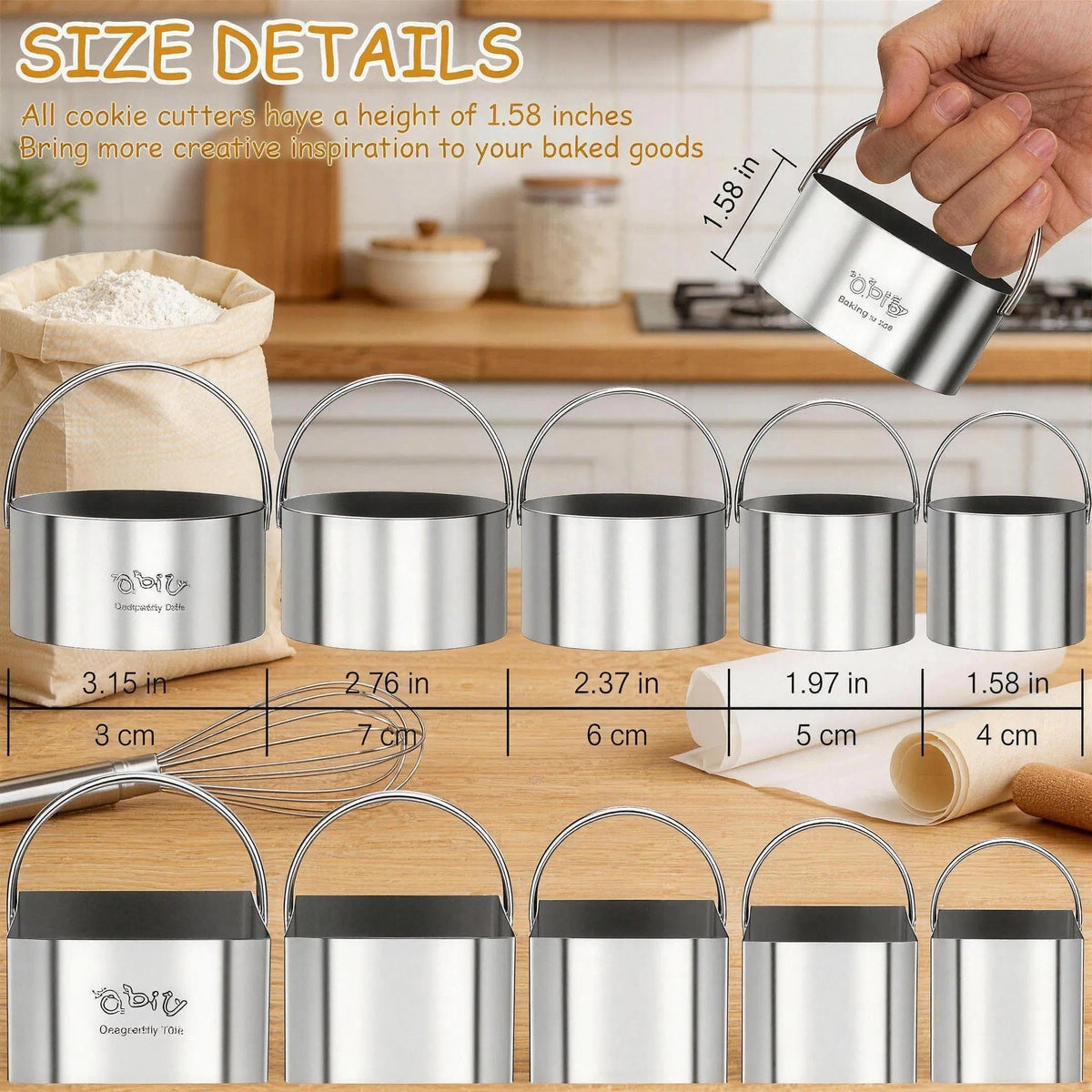 Qbily cookie cutters square and round sizes for precise cuts
