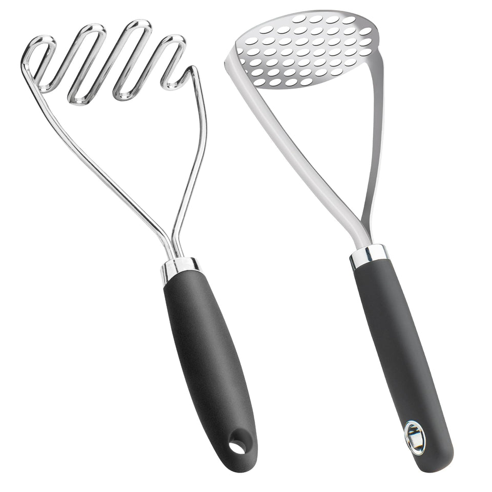 QBily potato masher set, front view, ideal for quick mash and mixed vegetables.