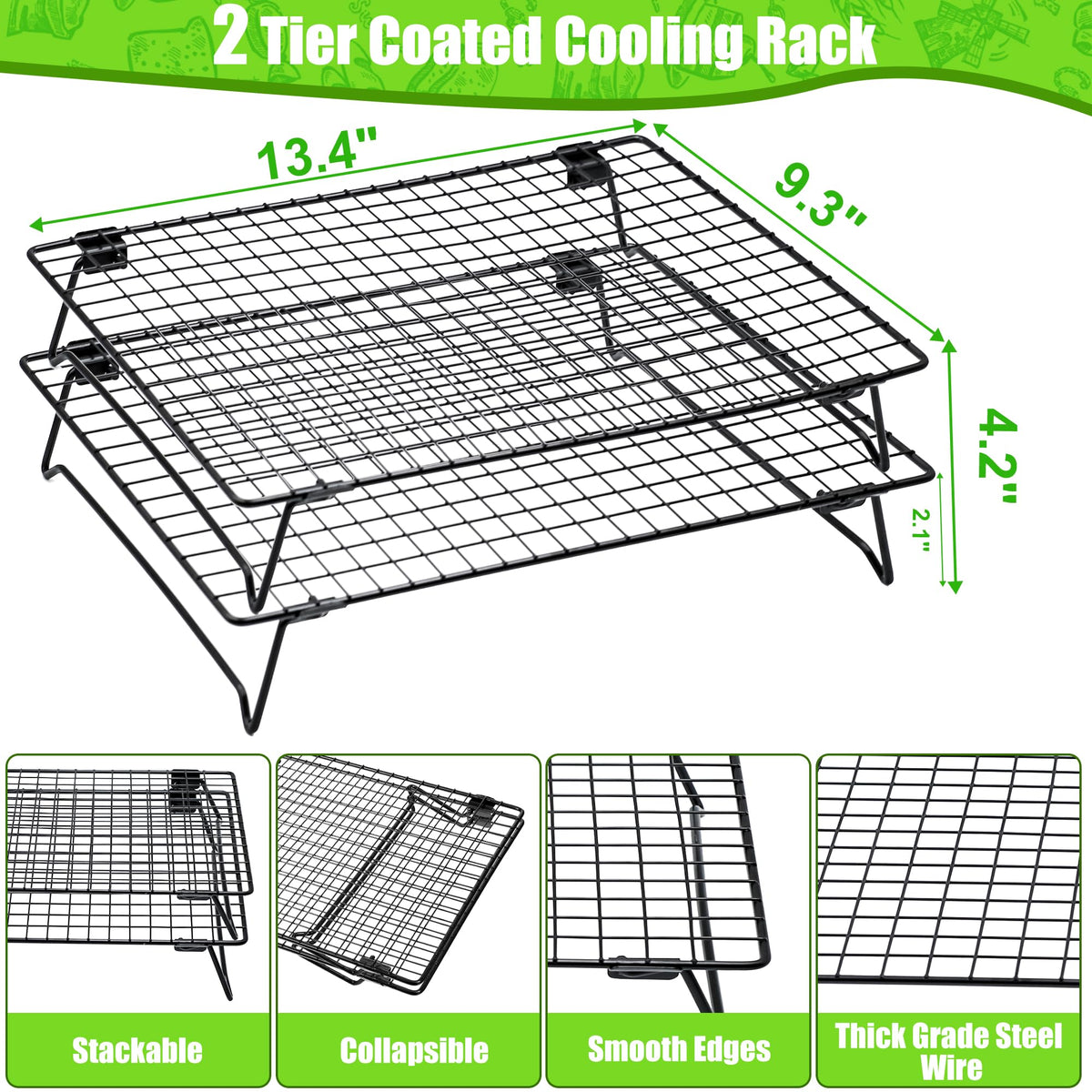 QCCTPUU wire cooling rack with open-grid design promotes 360° airflow