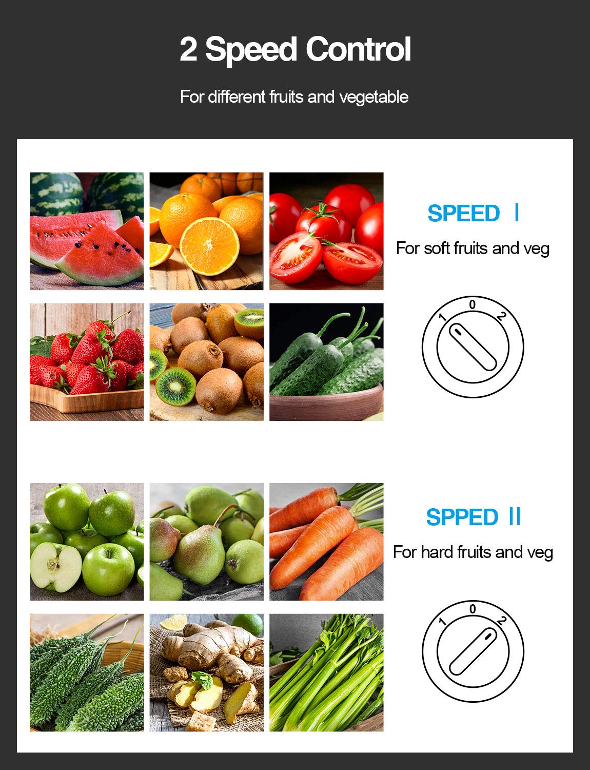 QCen dual speed control for soft and hard produce