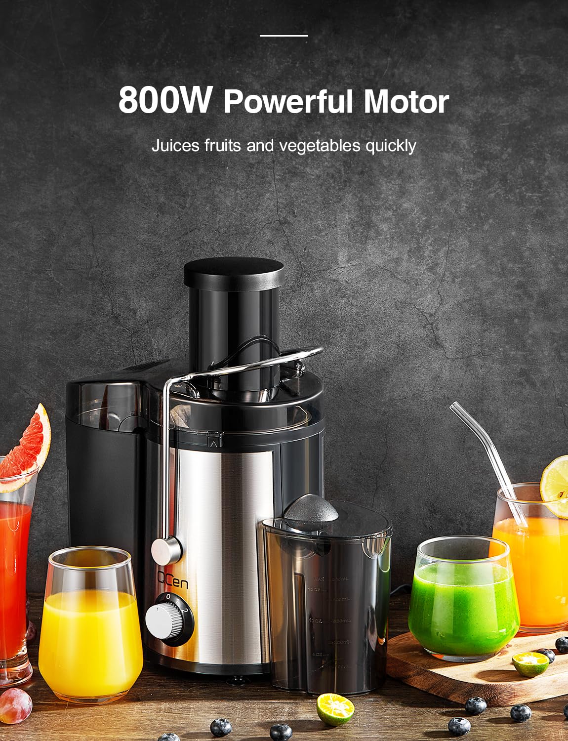 QCen juicer with detachable parts for easy cleaning after juicing.