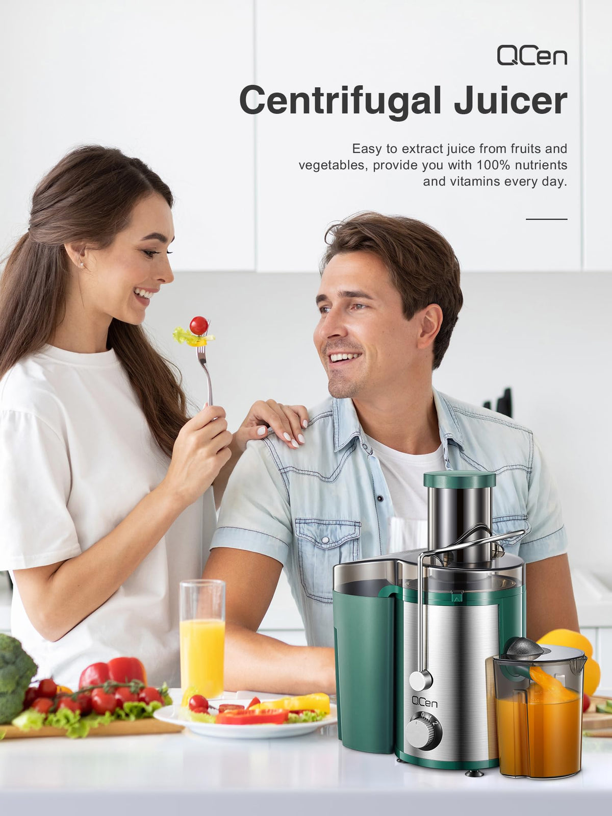 QCen Juicer 800W juice spout for tidy pouring