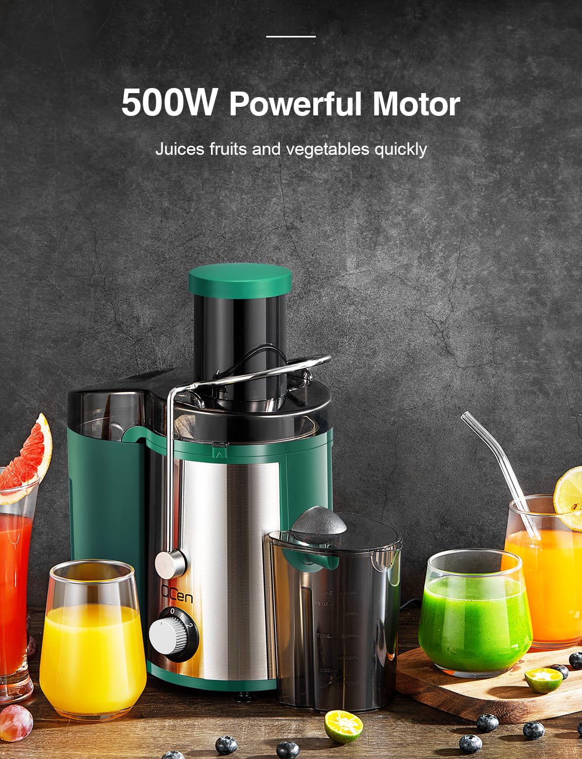 QCen Juicer 800W overload protection prevents overheating