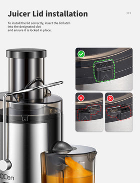 QCen safety-lock system ensuring secure operation during juicing.