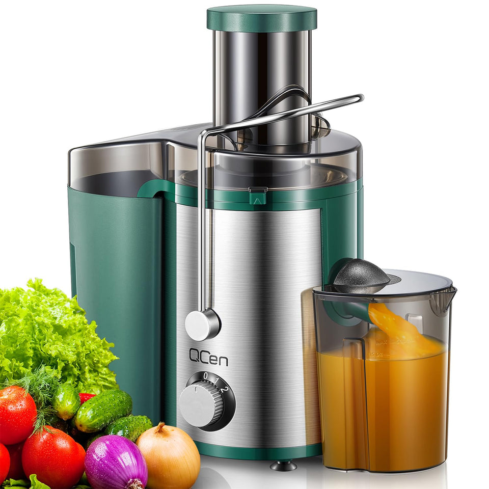 QCen Juicer 800W wide mouth feed chute for faster prep