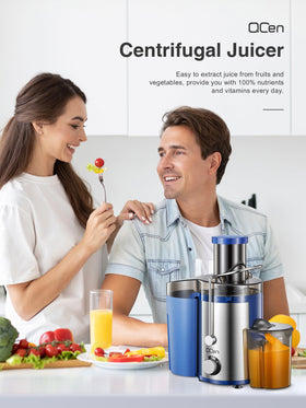 QCen Juicer blue color design adds vibrant kitchen appeal.
