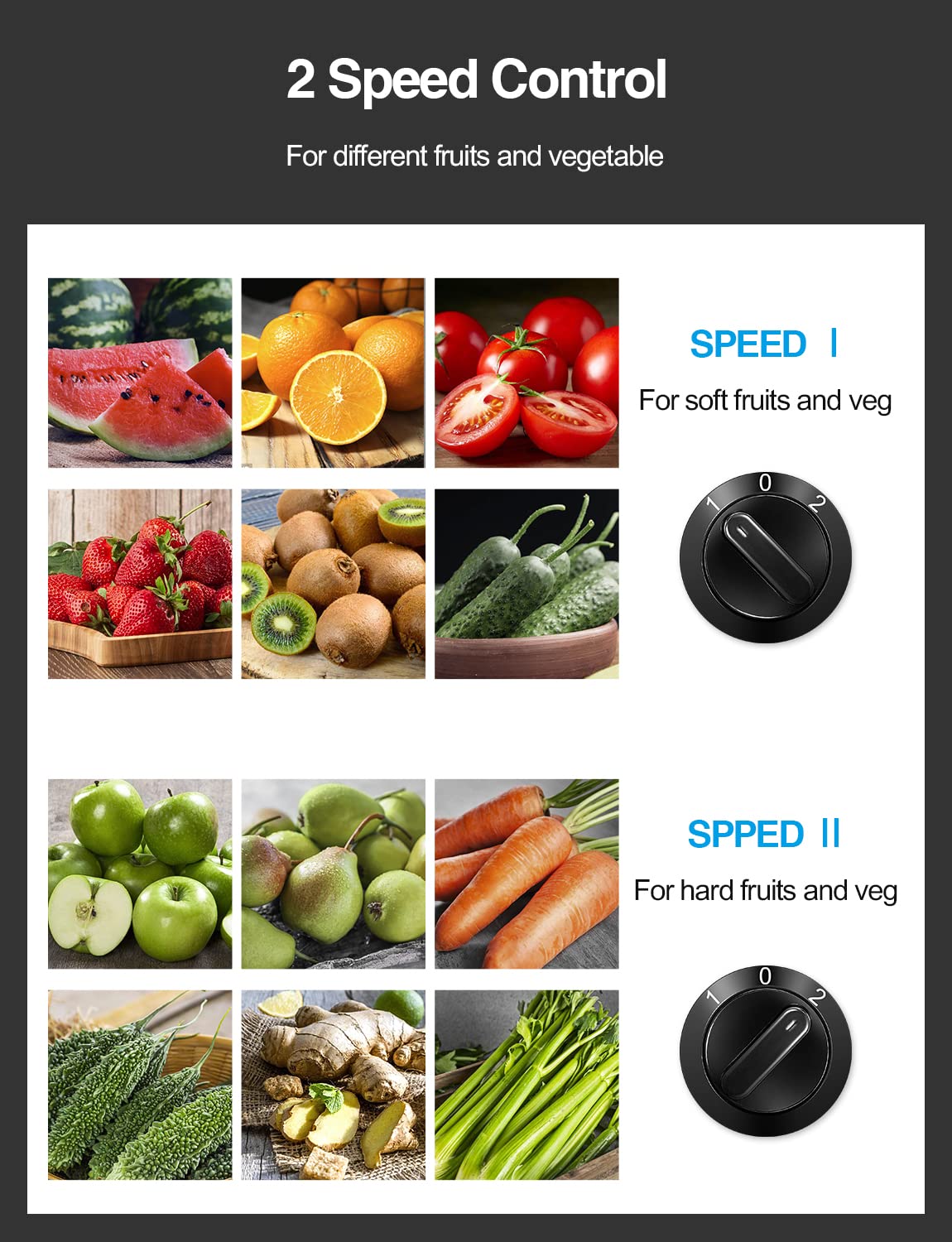 QCen juicer 800W motor delivers fast, efficient juice extraction.