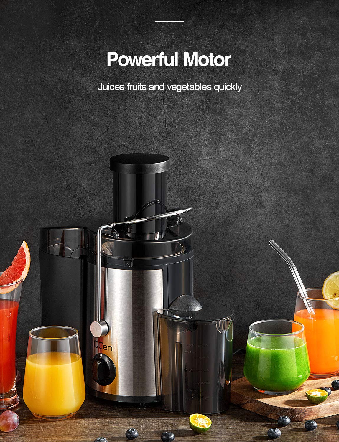 QCen stainless steel body with BPA-free parts for durable juicing