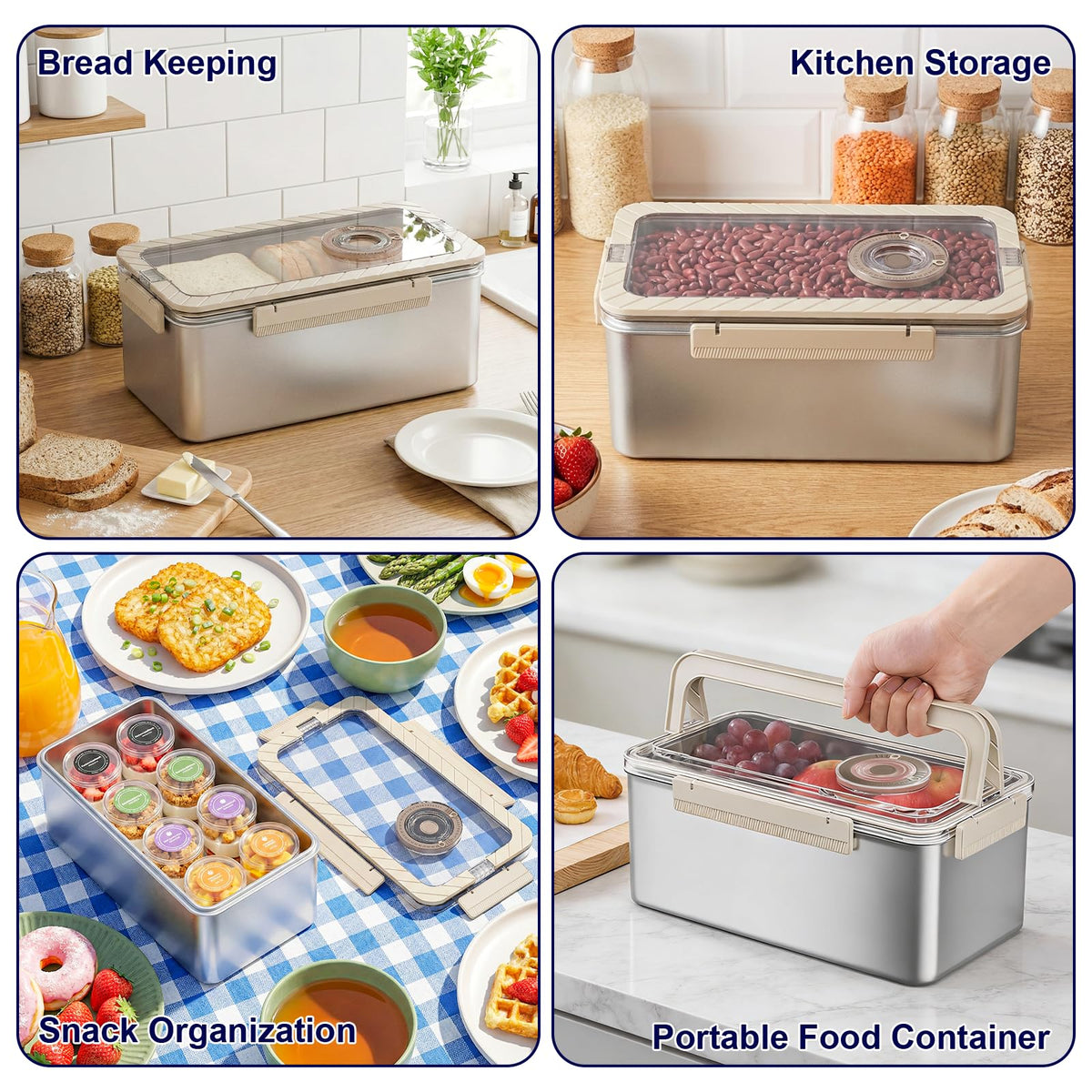 QCQHDU bread box portable handles for easy transport