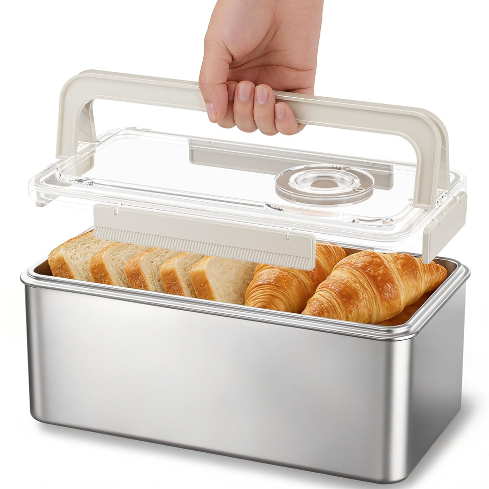 QCQHDU bread box with time-recording dial shows freshness tracking for bread.