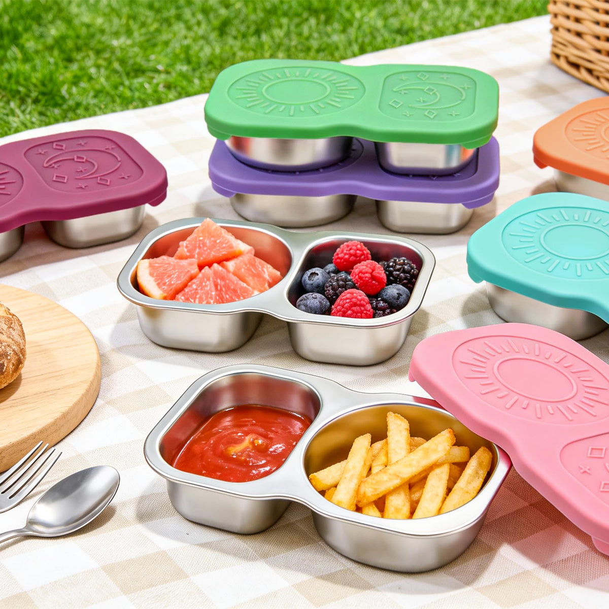 QCQHDU 4-pack snack containers are versatile for lunches and picnics.