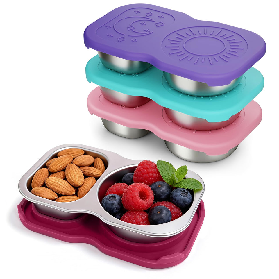 QCQHDU 2-compartment snack containers keep sauces separate for mess-free meals.