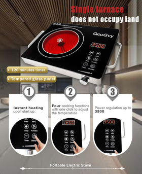QcuGvy electric hot plate timer display helps manage cooking sessions.