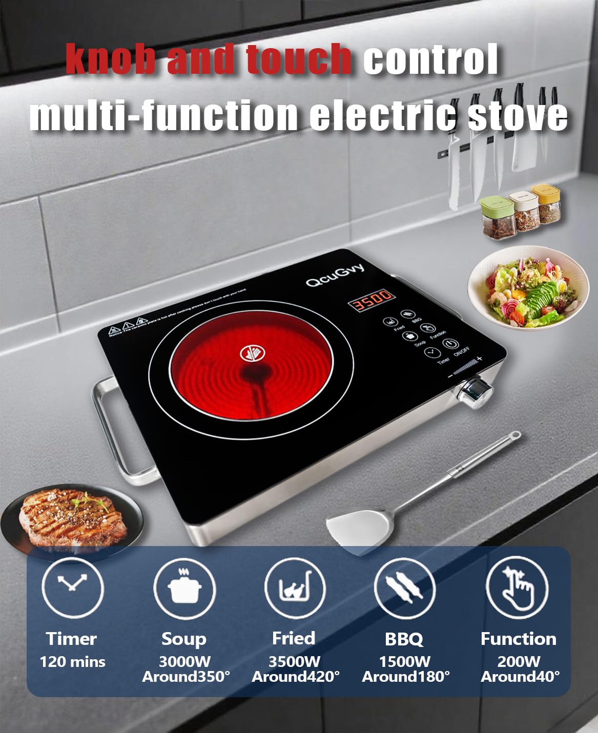 QcuGvy safety anti-scalding handle keeps hot cooking safe on countertops.