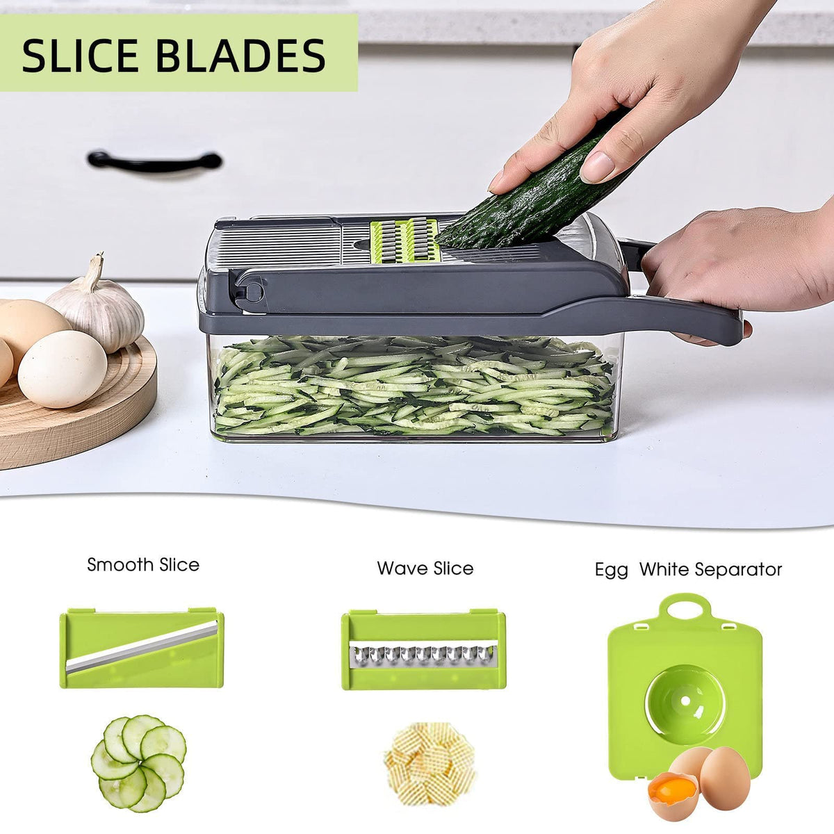 QDGMXIV food basket slicing system image demonstrates slip-free, stable cutting
