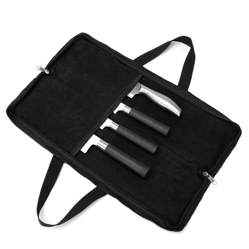 QEES knife roll waxed canvas front view highlights durable blade protection.