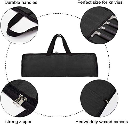 QEES knife roll waxed canvas side view shows easy transport with handle.