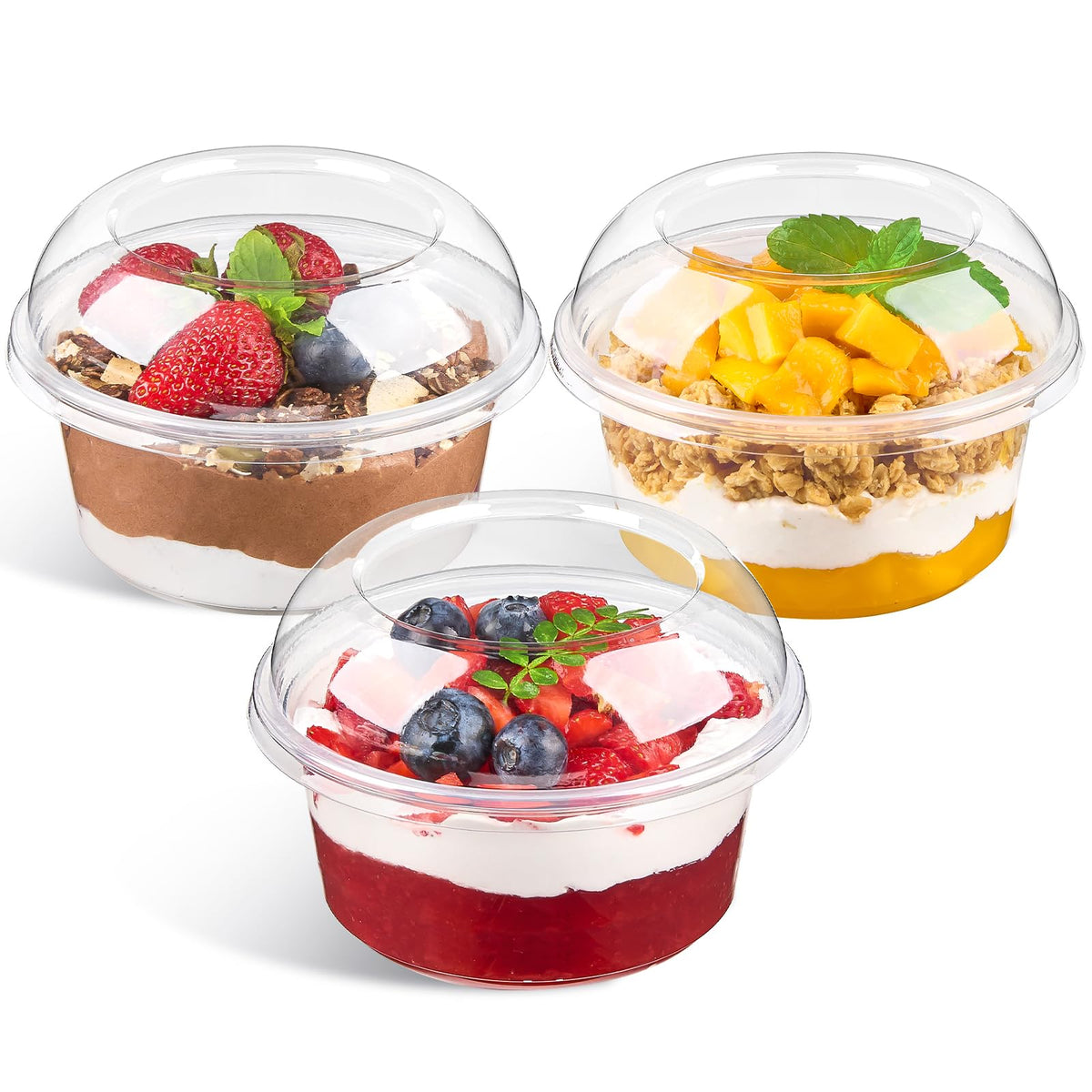 Qeirudu 50-pack 12oz dessert cups with lids - dome lid closeup for secure serving