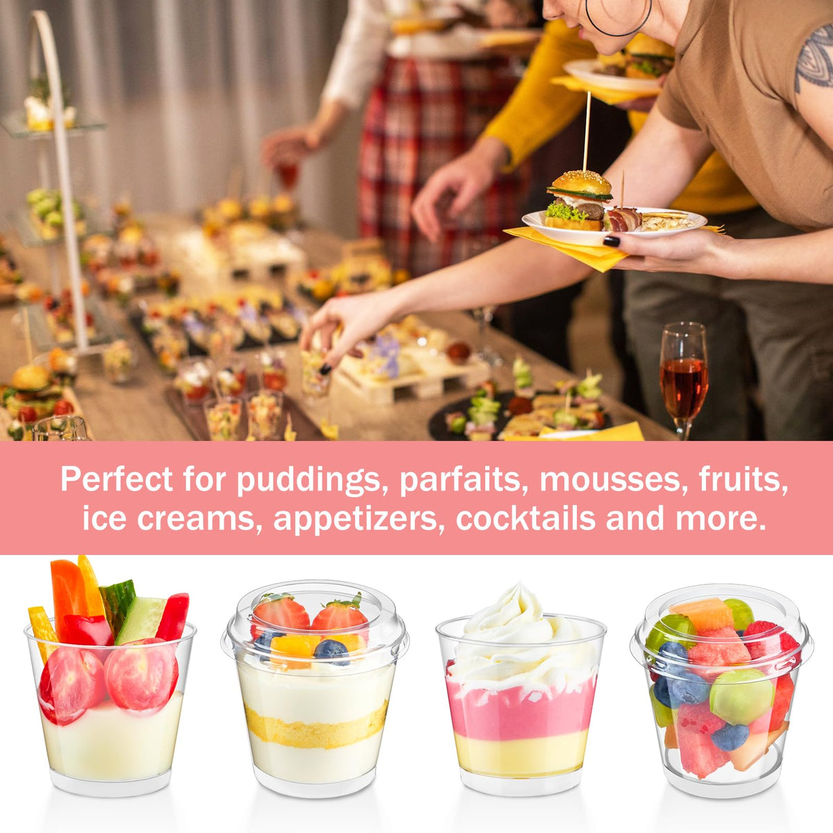 Qeirudu 6 oz round shooter cups for individual portions and stylish presentation.