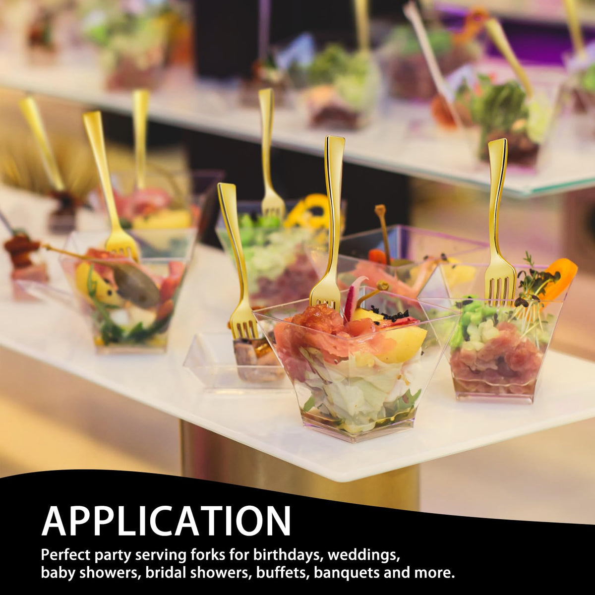 Qeirudu bulk 100-pack gold forks, ideal for events and catering.