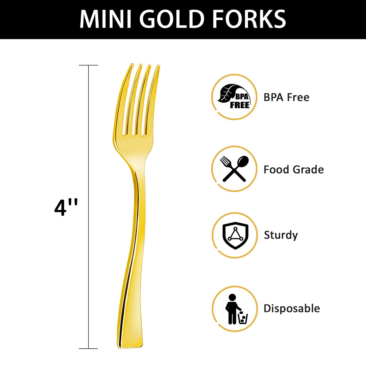 Qeirudu disposable gold forks for quick cleanup at parties.
