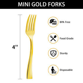 Qeirudu disposable gold forks for quick cleanup at parties.